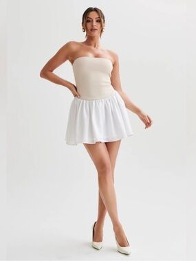 NWT SMALL Meshki Strapless Knit Mini Dress in Cream and White